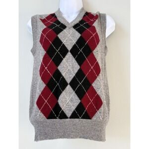 100% Cashmere VTG Courtney Rhodes Argyle V-Neck Sweater Vest Womens S Preppy